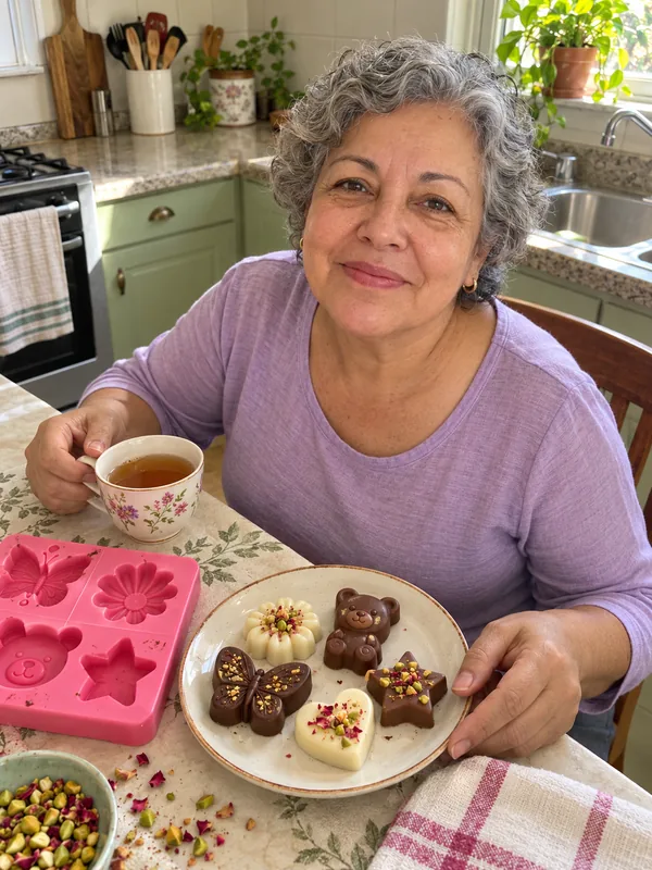 Escena ilustrativa: mujer disfrutando de una creación artesanal a la hora del té